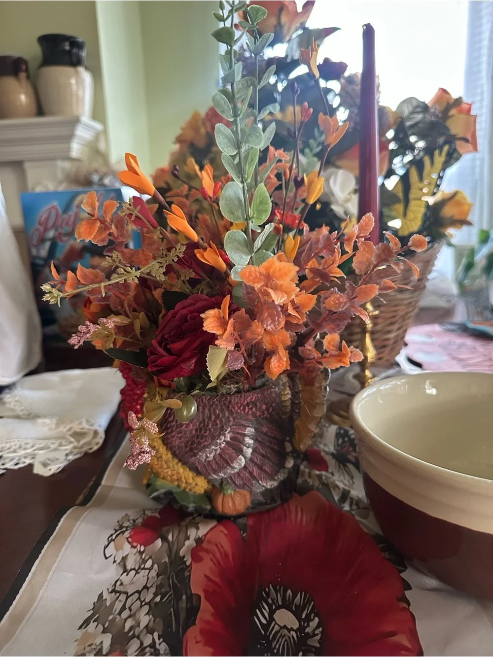 Colorful Decorative turkey Figurine Vase - Yellow, Red, Purple